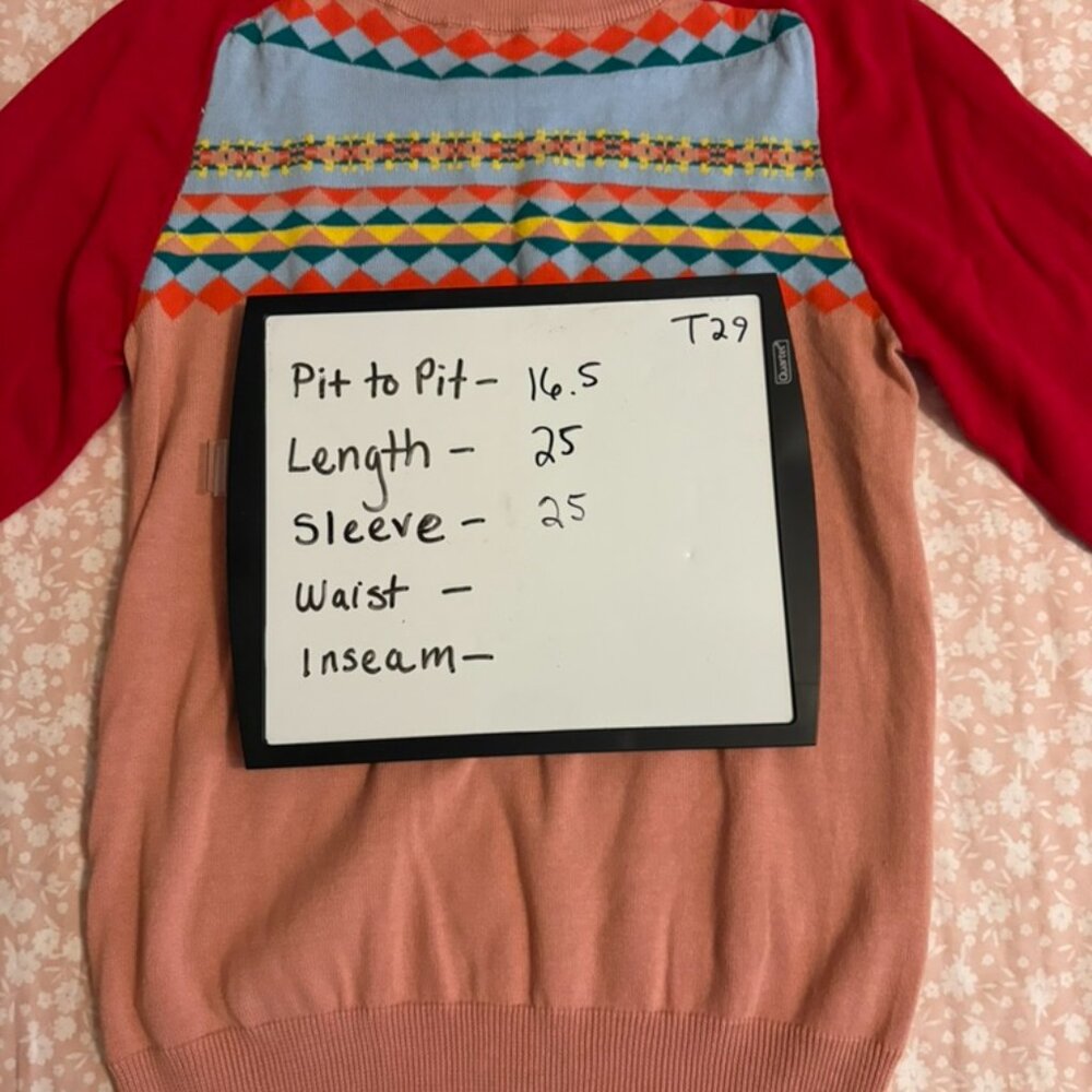 OXKnit Jacquard Fair Isle Yoke Sweater Vintage style Pink Red 100% Cotton Sz M - Picture 13 of 13